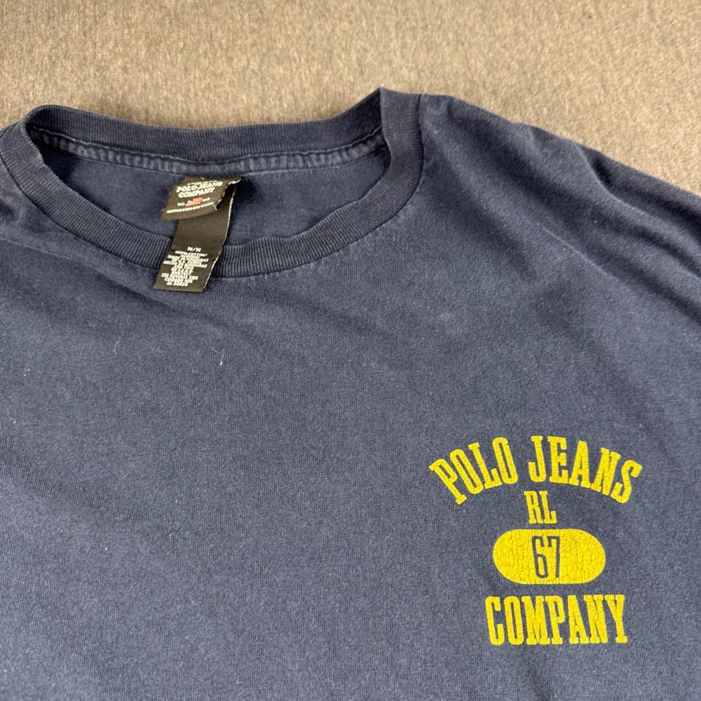 Polo Jeans Co Ralph Lauren Mens Navy Blue Long Sleeve Graphic T-Shirt Medium